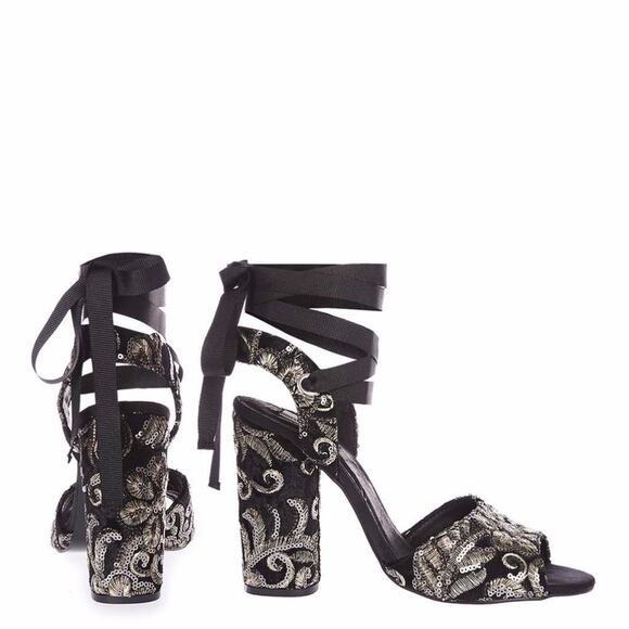 Topshop Rioja Sequined Strappy Block Heels - Picture 1 of 7